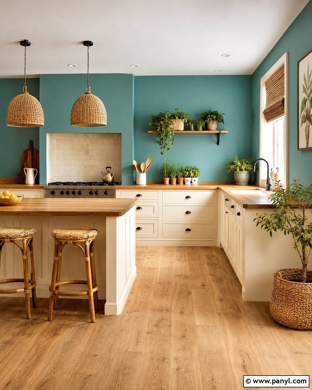 Teal Kitchen Walls With Botanical Decor - 35 teal kitchen walls