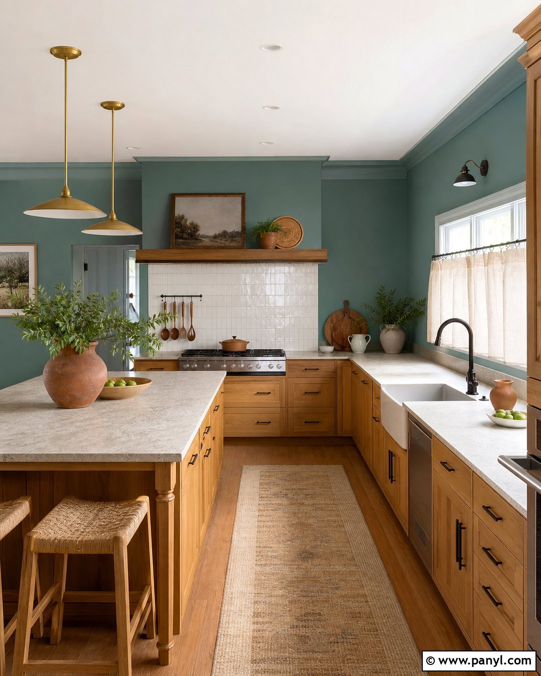 Teal Kitchen Walls With Natural Oak Cabinets - 30 teal painted walls