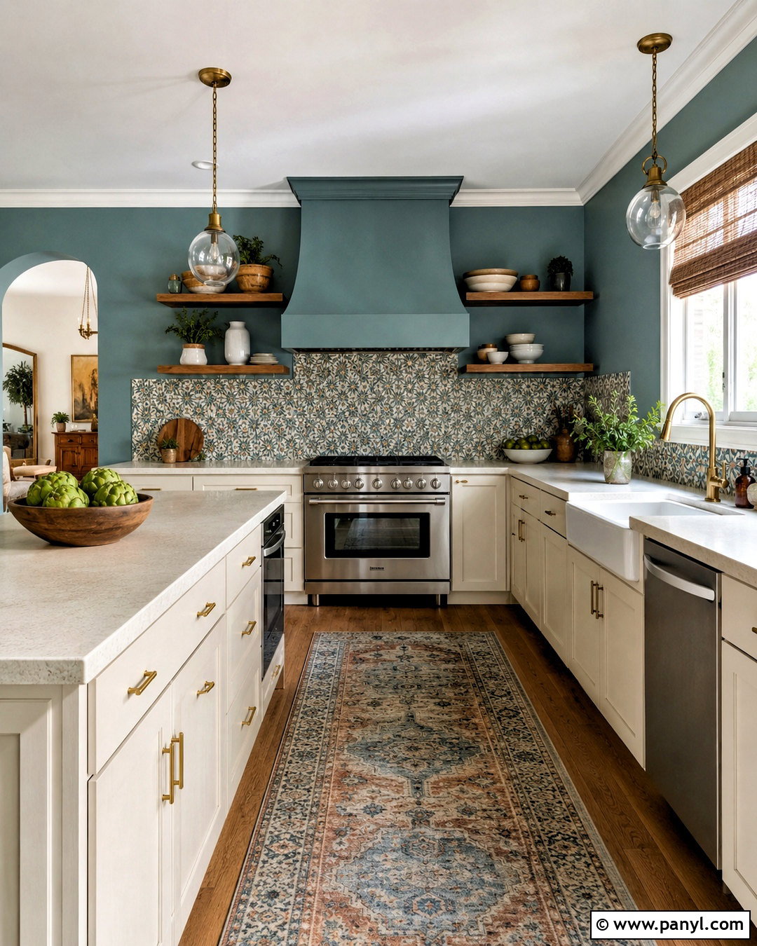 Teal Kitchen Walls With Patterned Backsplash - 35 teal kitchen walls