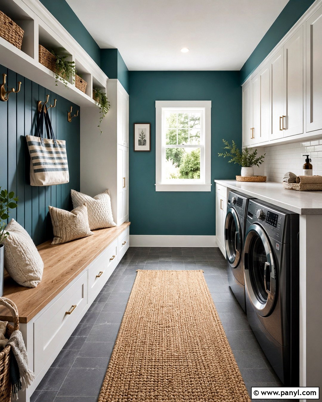 Teal Laundry Mudroom With Bench - 20 Teal Wall Laundry Space Ideas