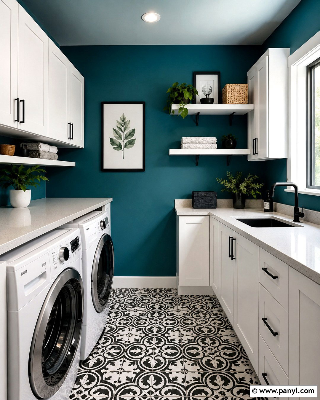 Teal Laundry Room With Black Accents - 20 Teal Wall Laundry Space Ideas