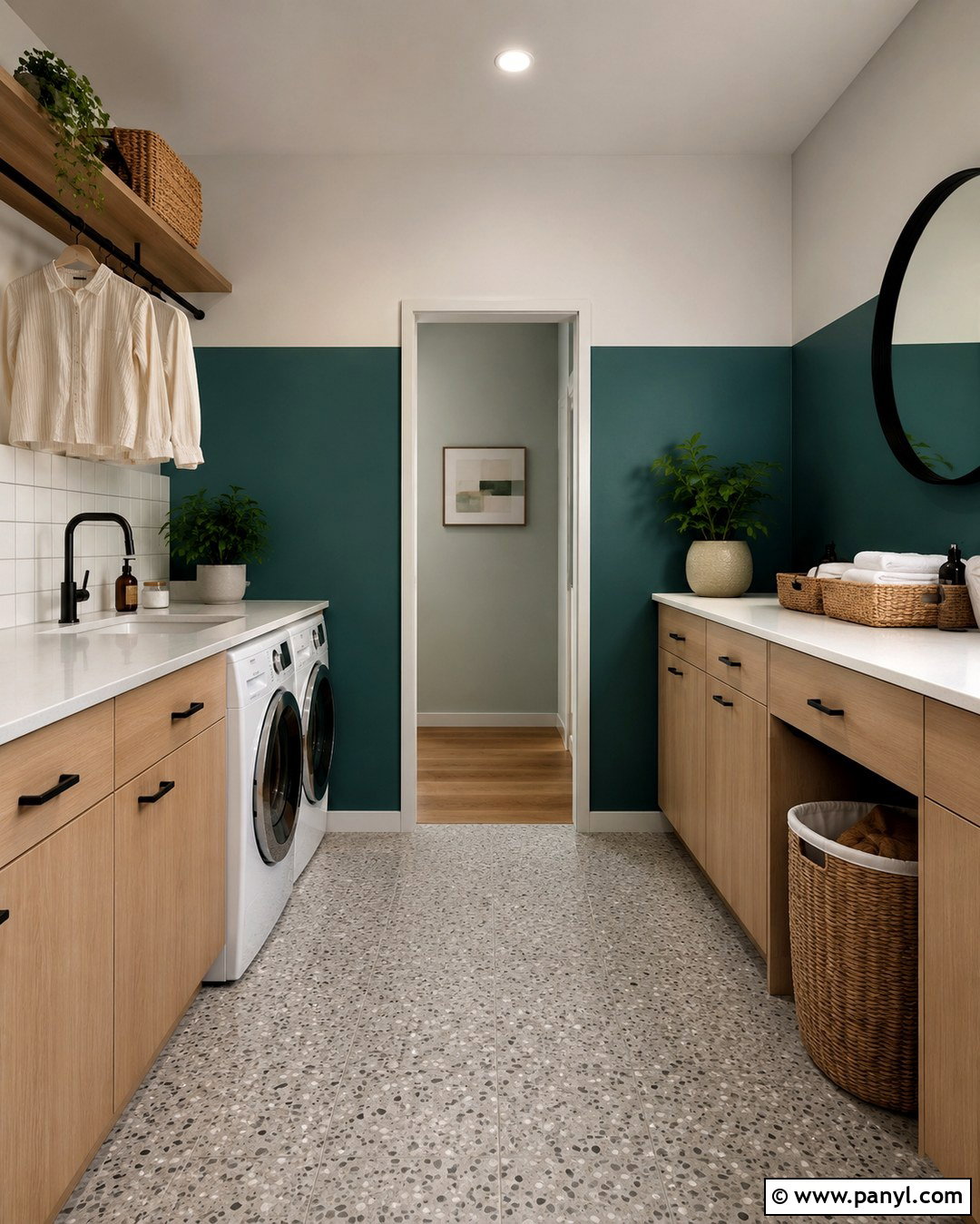 Teal Laundry Room With Color Block Walls - 20 Teal Wall Laundry Space Ideas