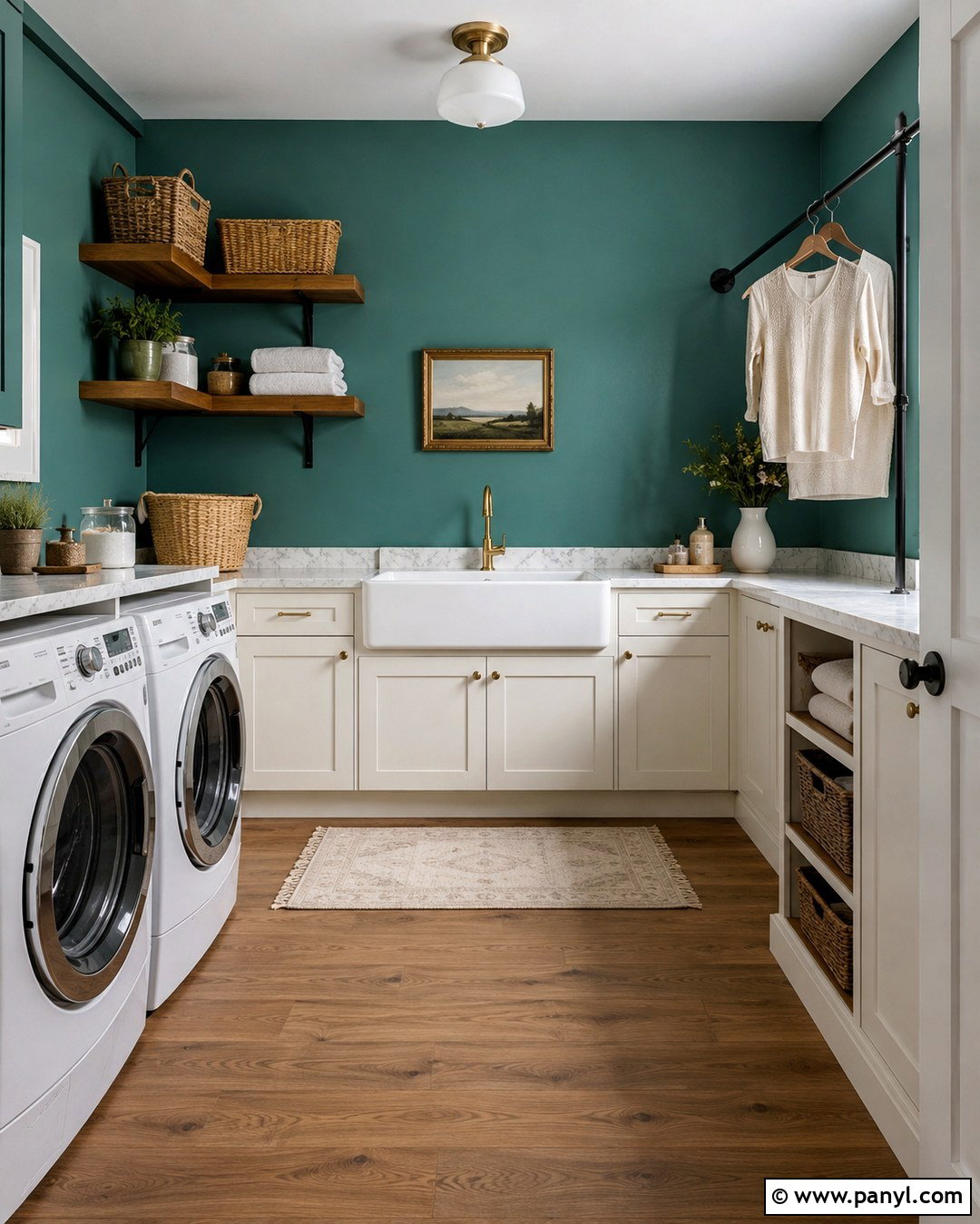 Teal Laundry Room With Farmhouse Sink - 20 Teal Wall Laundry Space Ideas