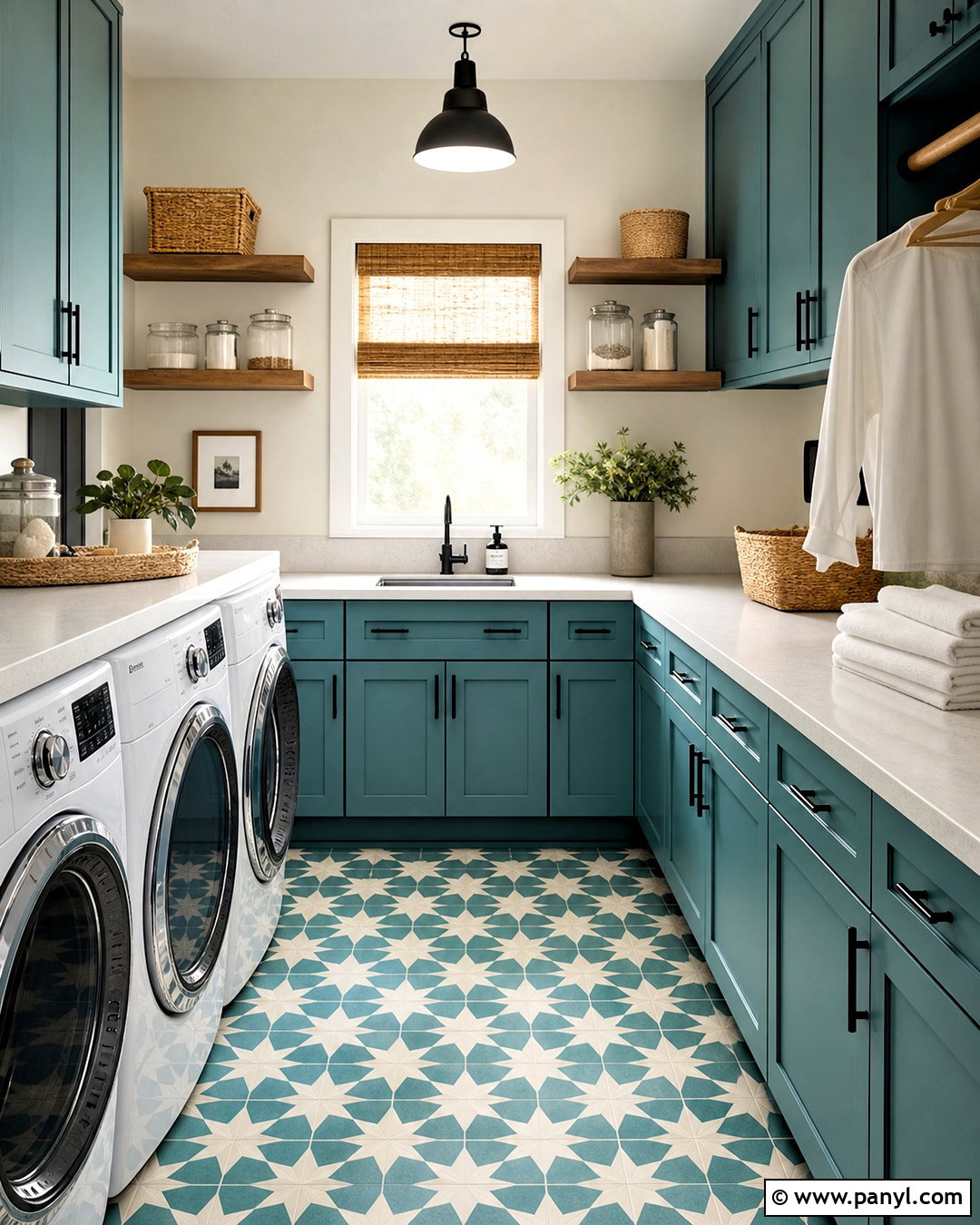 Teal Laundry Room With Patterned Tile - 20 teal interior design ideas