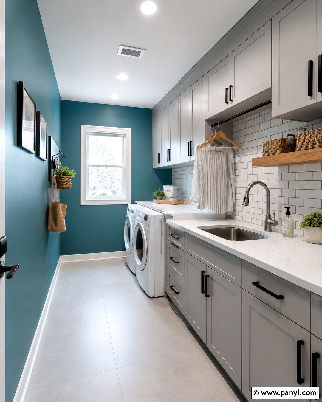 Teal Laundry Room With White Subway Tile - 20 Teal Wall Laundry Space Ideas