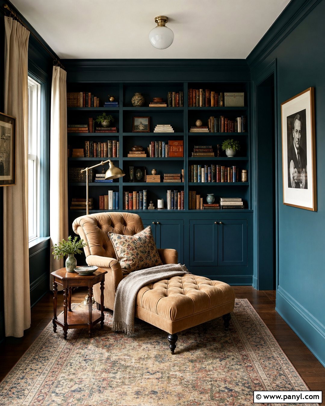 Teal Library Walls With Painted Built-Ins - 30 teal painted walls