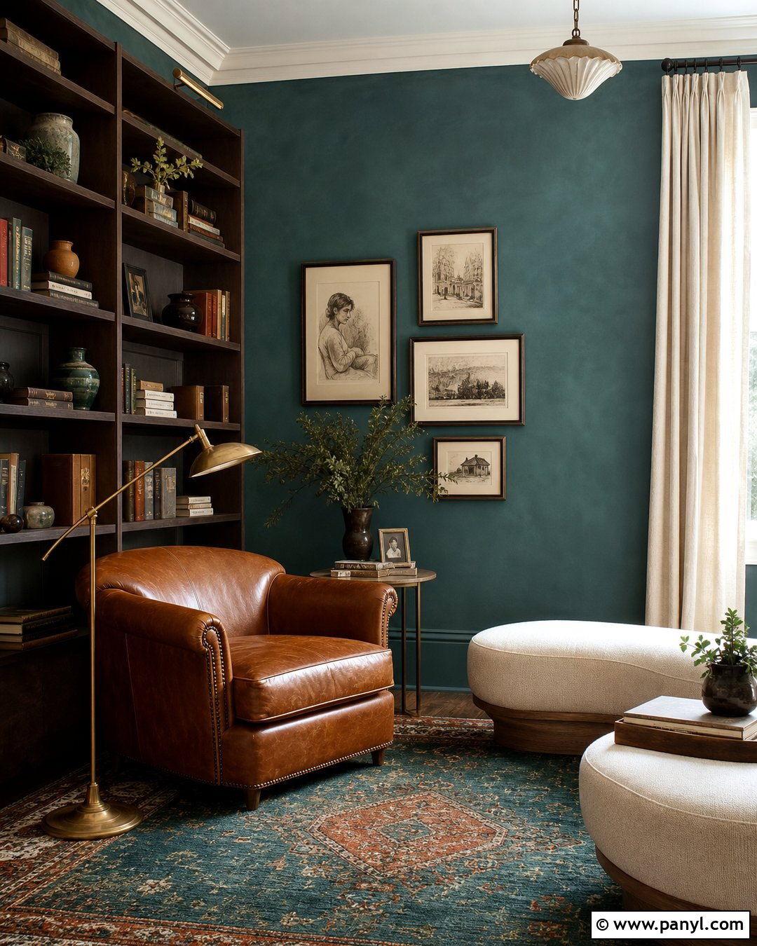 Teal Limewash Reading Room - 35 Line Wash Walls