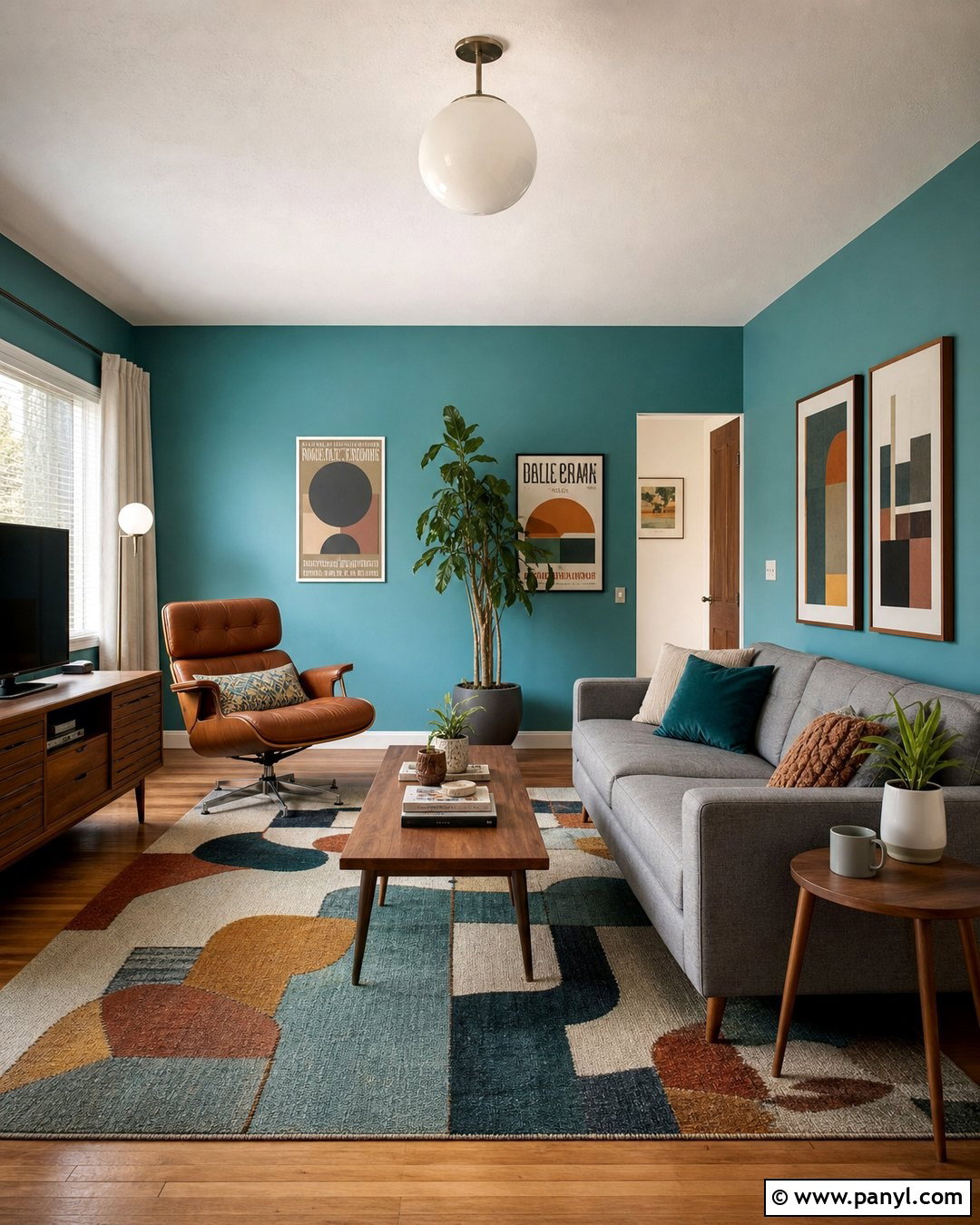 Teal Living Room Walls With Midcentury Furniture - 30 teal painted walls