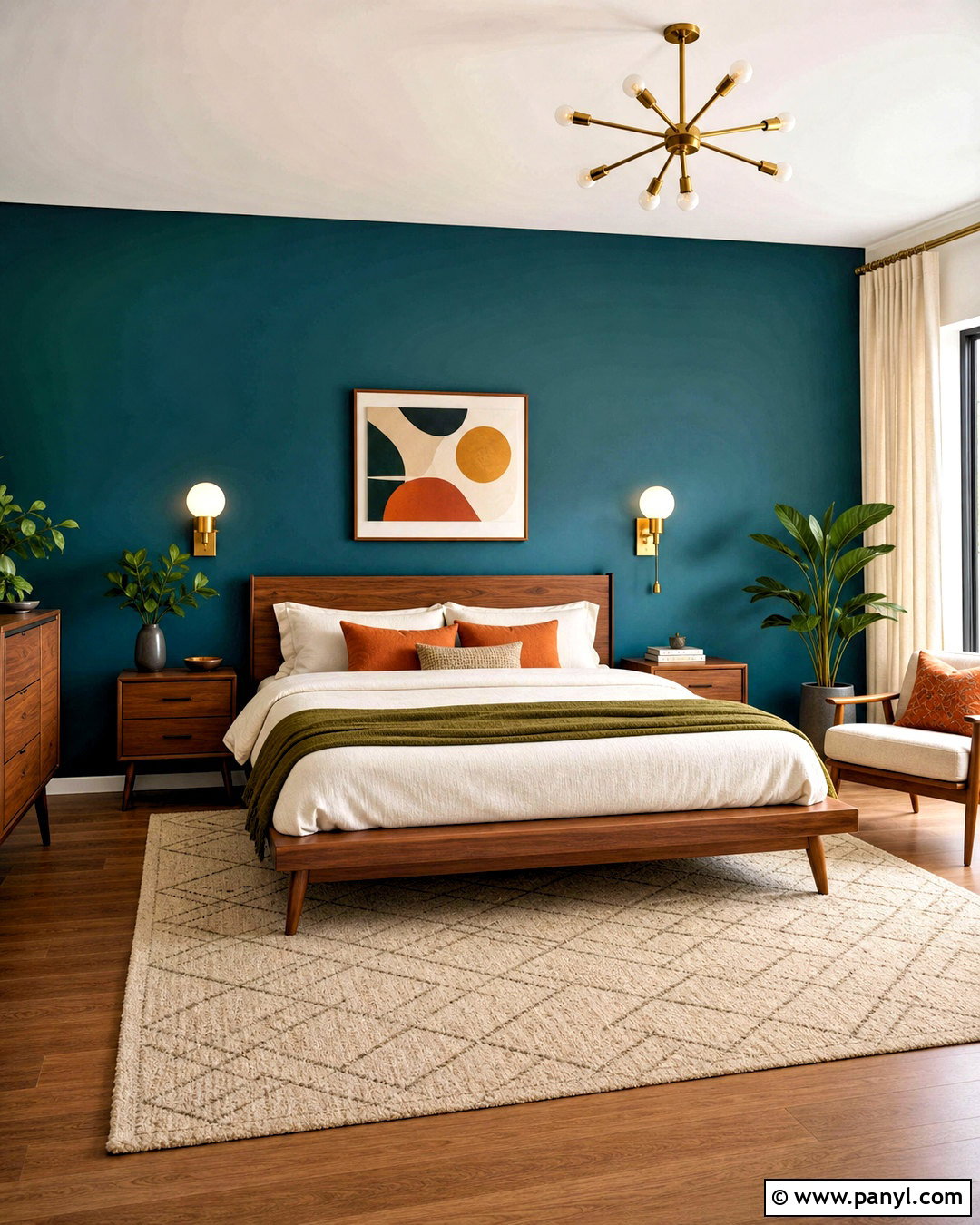 Teal Midcentury Bedroom - 20 teal wall bedroom ideas