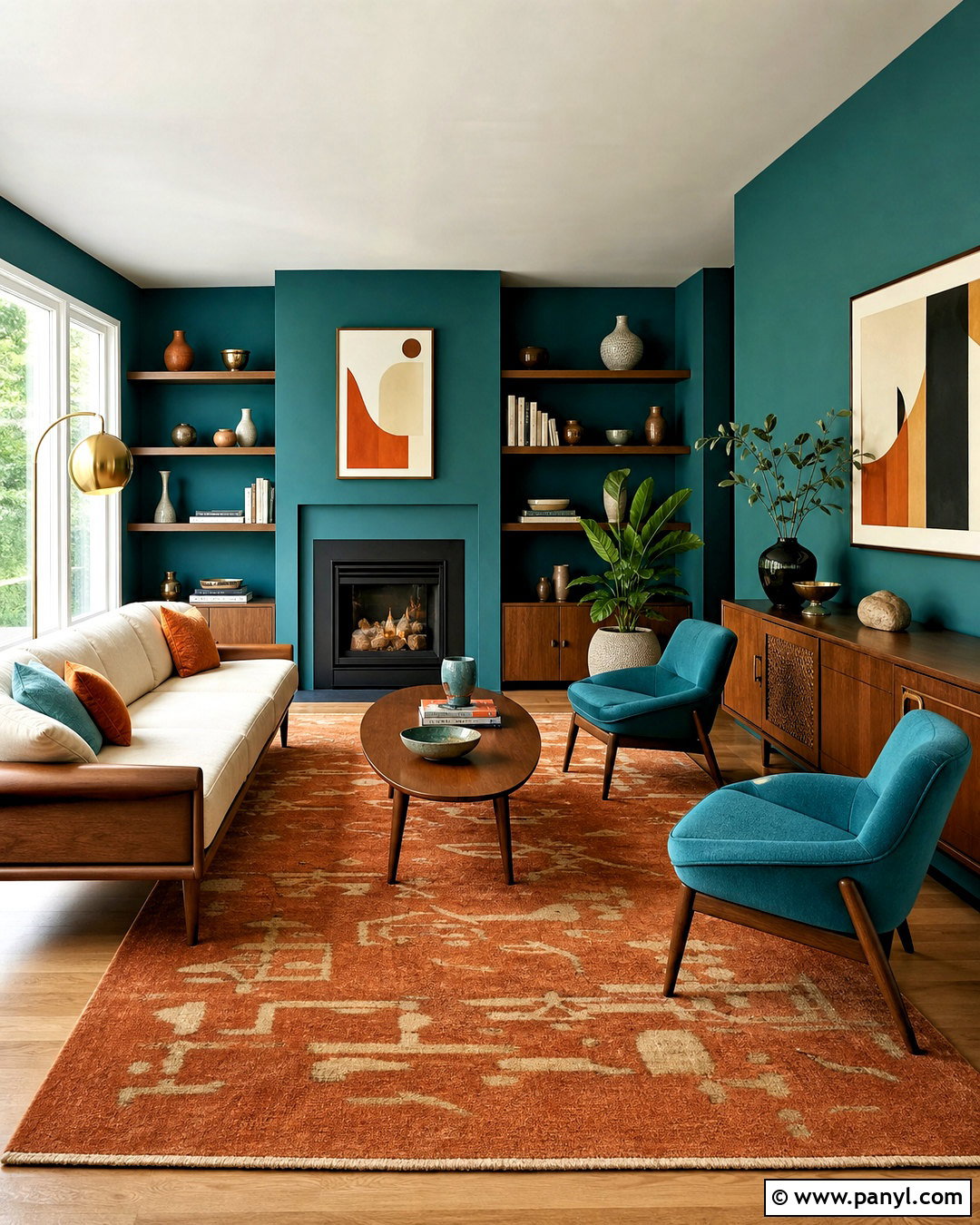 Teal Midcentury Modern Living Room - 20 teal interior design ideas