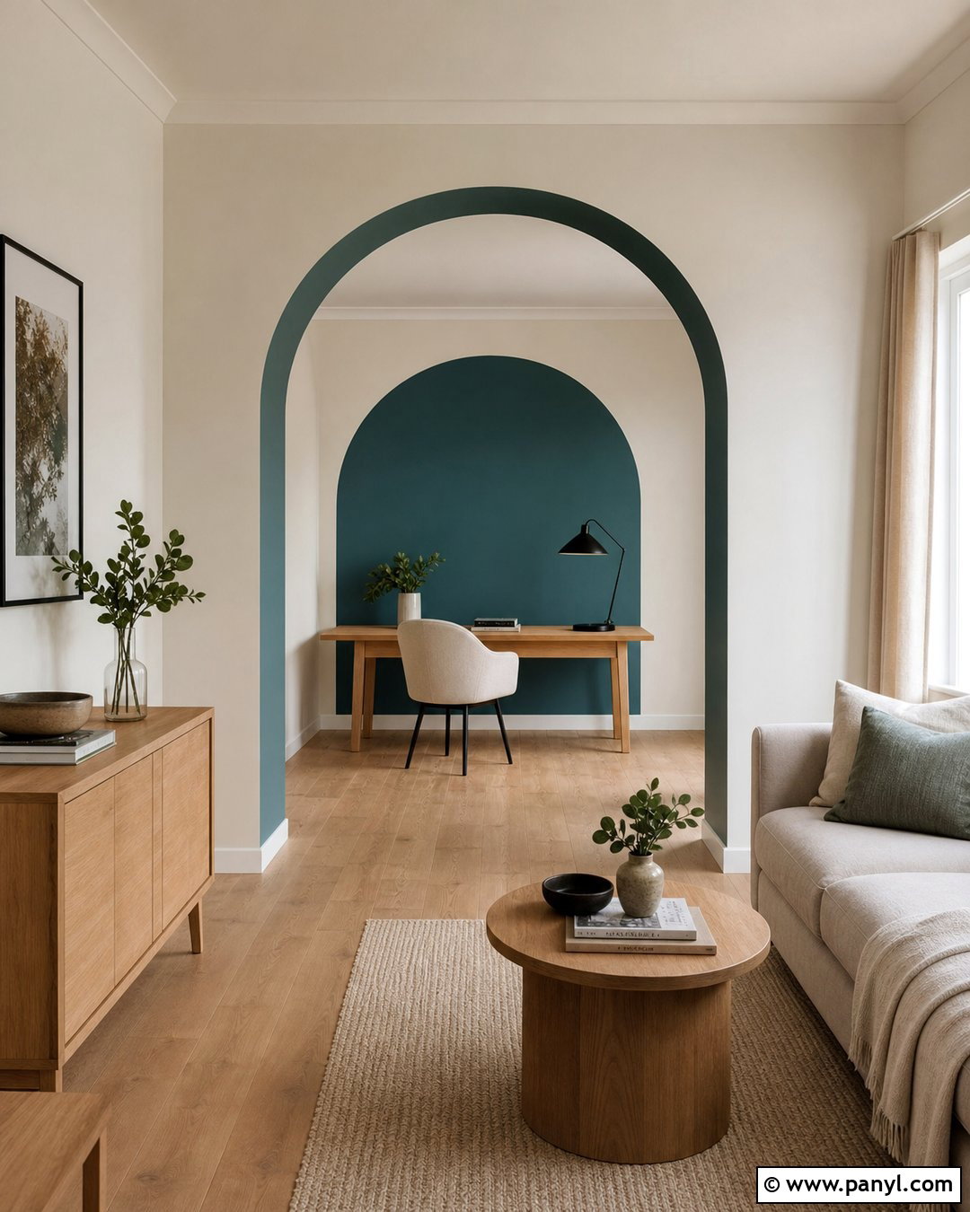 Teal Painted Arch In A Neutral Room - 30 teal painted walls