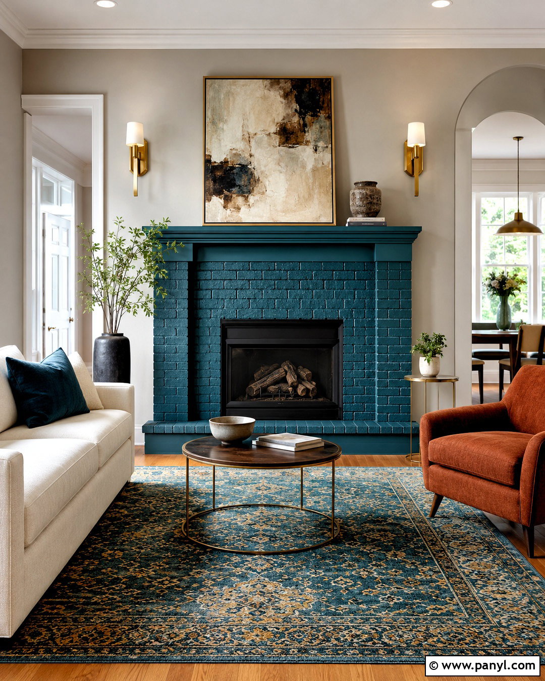 Teal Painted Fireplace - 20 colored fireplace painted ideas