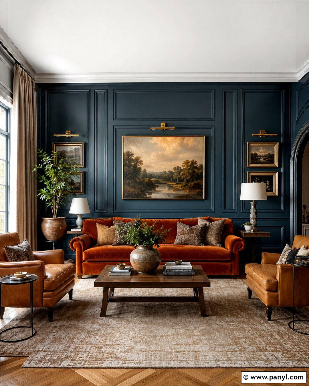 Teal Paneled Wall Rust Velvet Sofa - 20 Teal Wall Orange Sofa Ideas