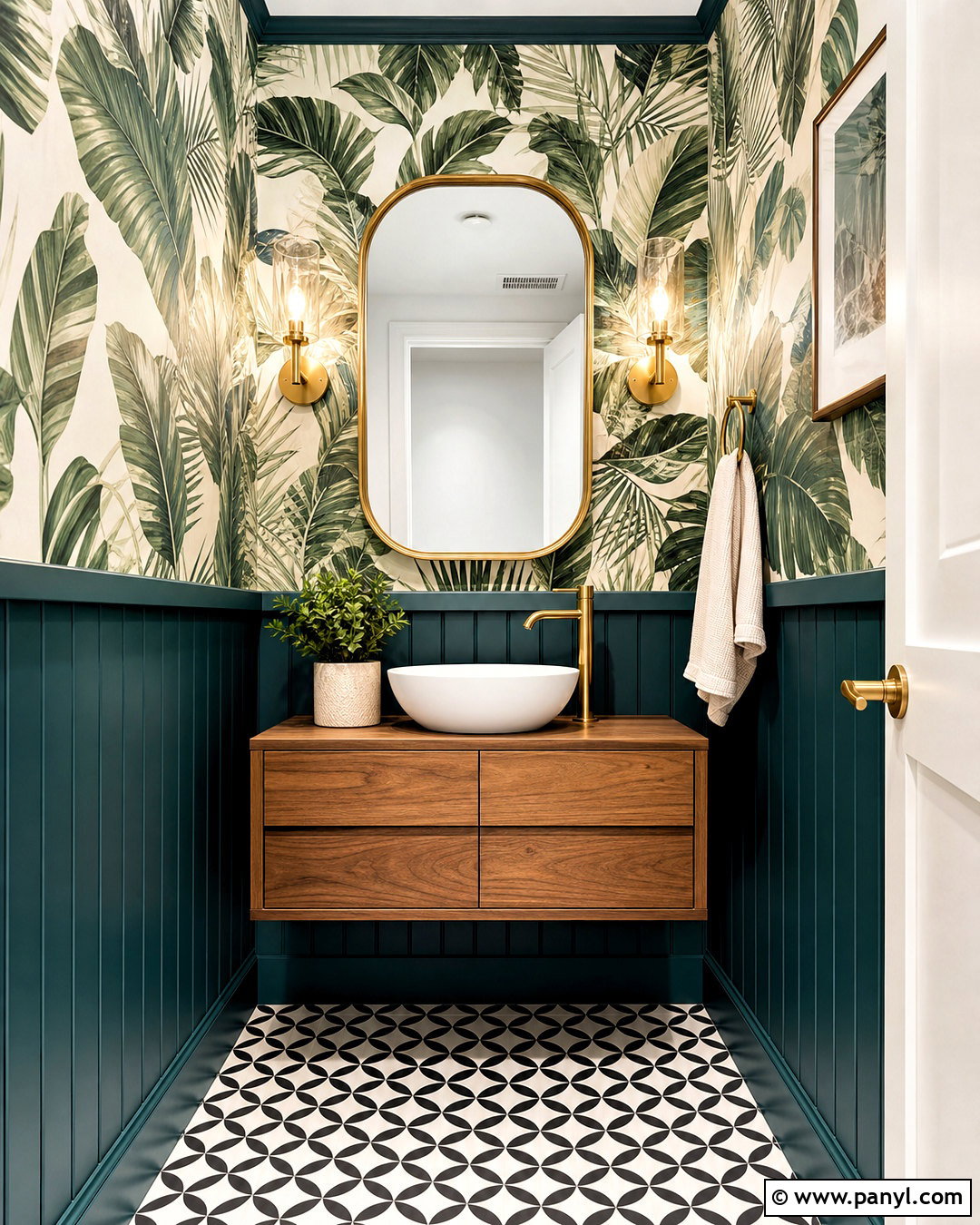 Teal Paneling With Tropical Wallpaper - 20 half wallpaper half paneling ideas