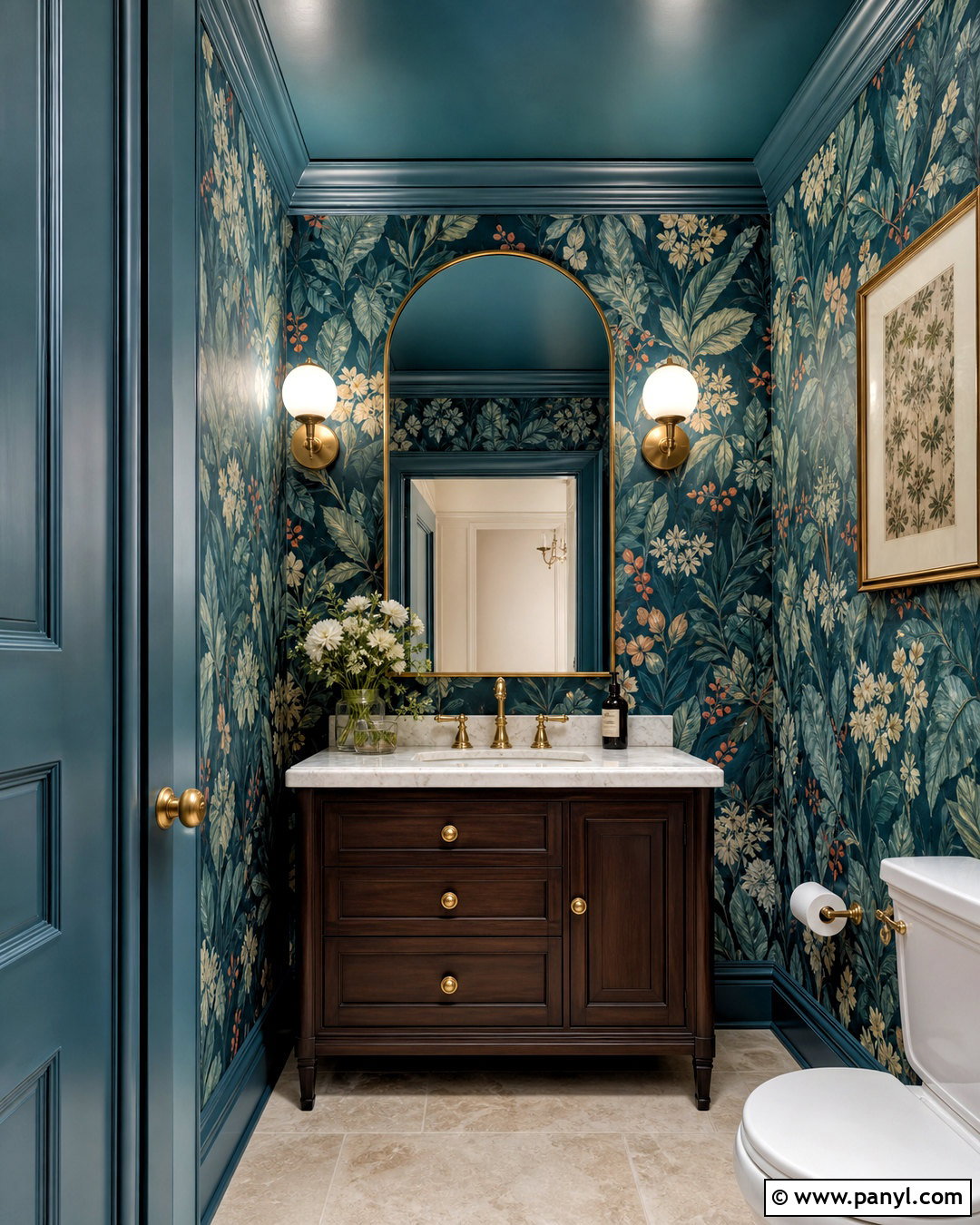 Teal Powder Room With Floral Wallpaper - 20 teal interior design ideas