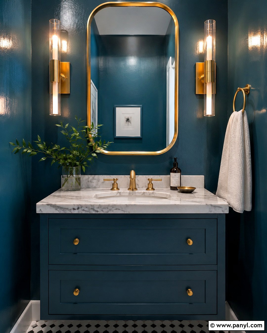 Teal Powder Room With Gold Mirror - 20 Teal Walls With Gold Accents