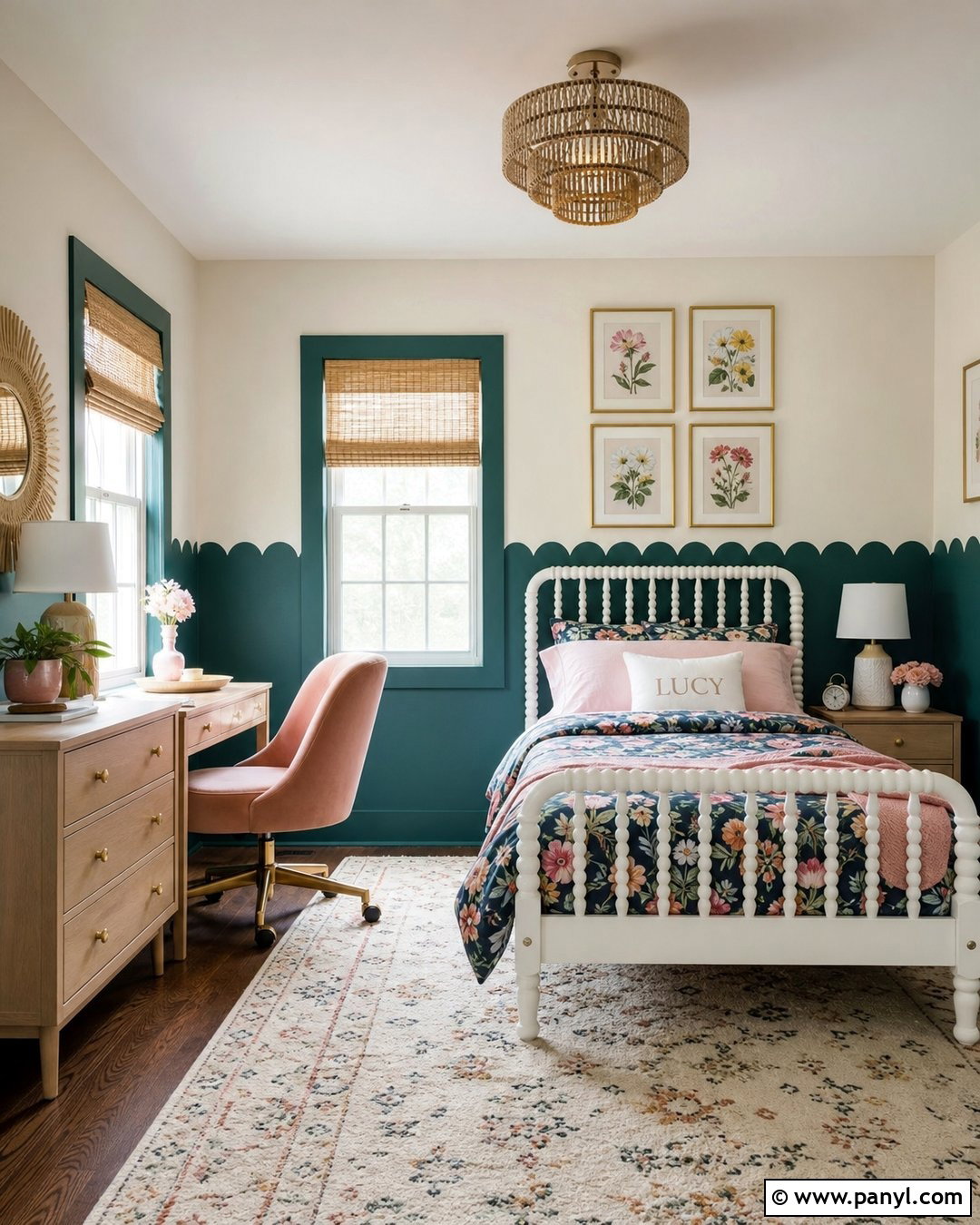 Teal Scalloped Wall - 25 Scalloped Painted Wall Girls Room Ideas
