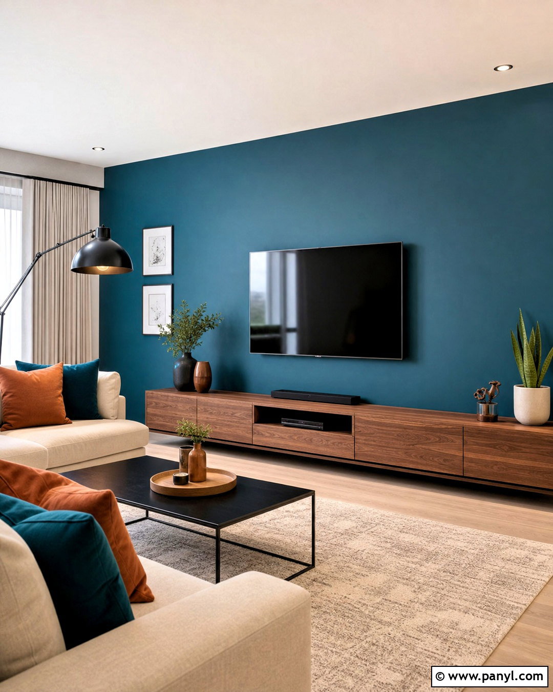 Teal TV Accent Wall - 20 teal accent wall living room ideas
