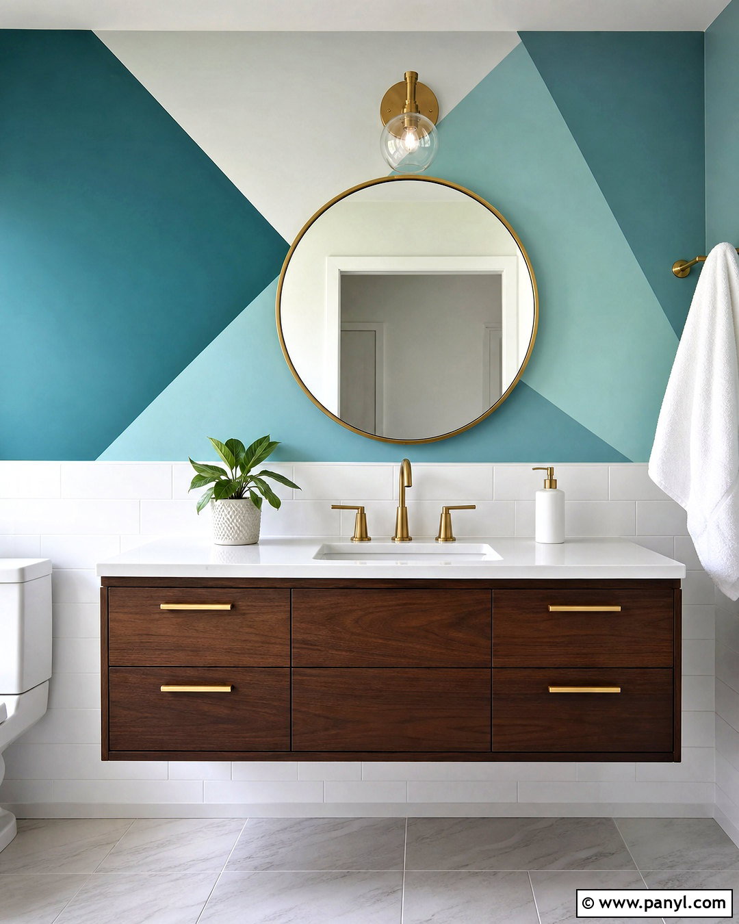 Teal Triangle Wall Bathroom - 20 triangle painted wall ideas
