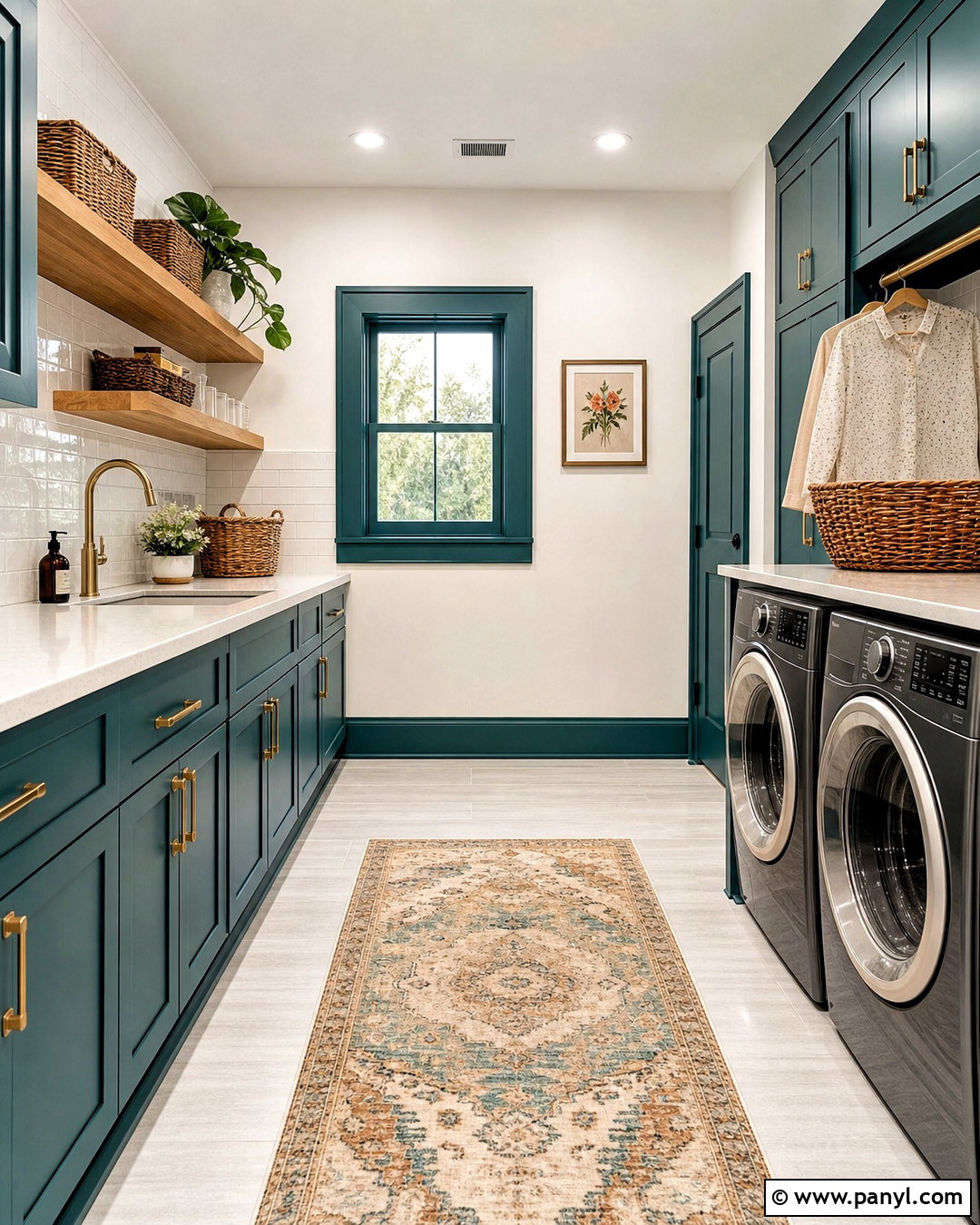 Teal Trim In A Laundry Room - 20 painted baseboards and trim ideas