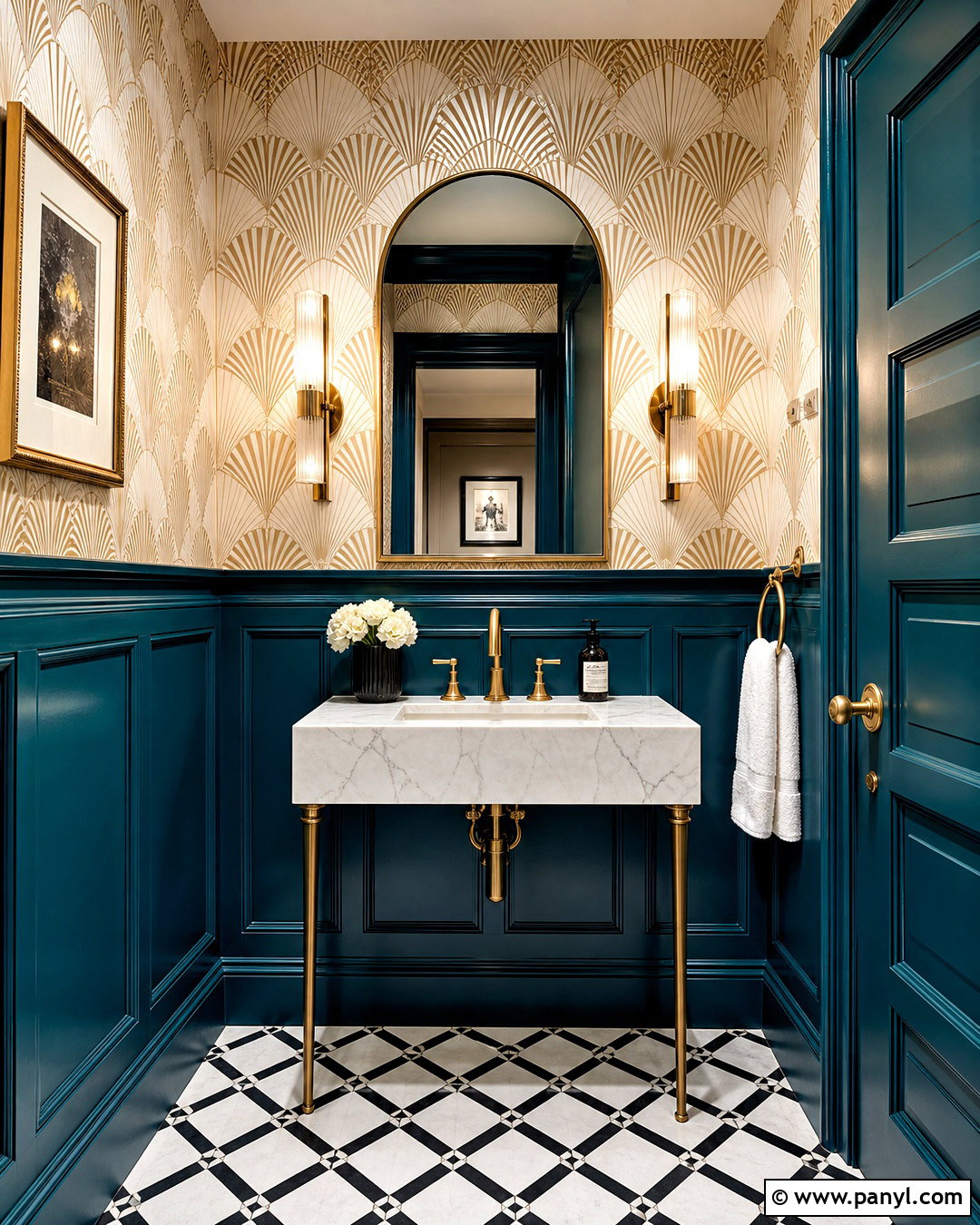 Teal Wainscoting With Art Deco Wallpaper - 20 wainscoting with wallpaper ideas