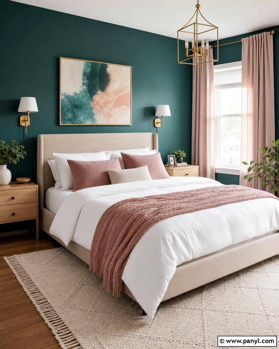 Teal Wall With Blush Pink Decor - 20 How To Style A Teal Wall Ideas