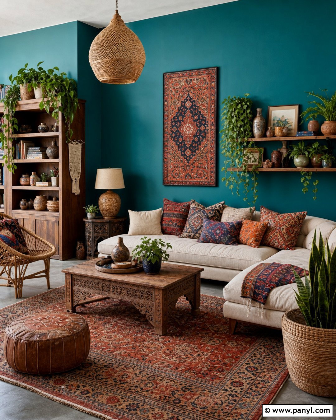 Teal Wall With Boho Decor - 20 How To Style A Teal Wall Ideas