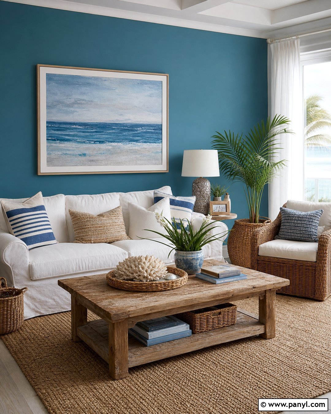 Teal Wall With Coastal Decor - 20 How To Style A Teal Wall Ideas
