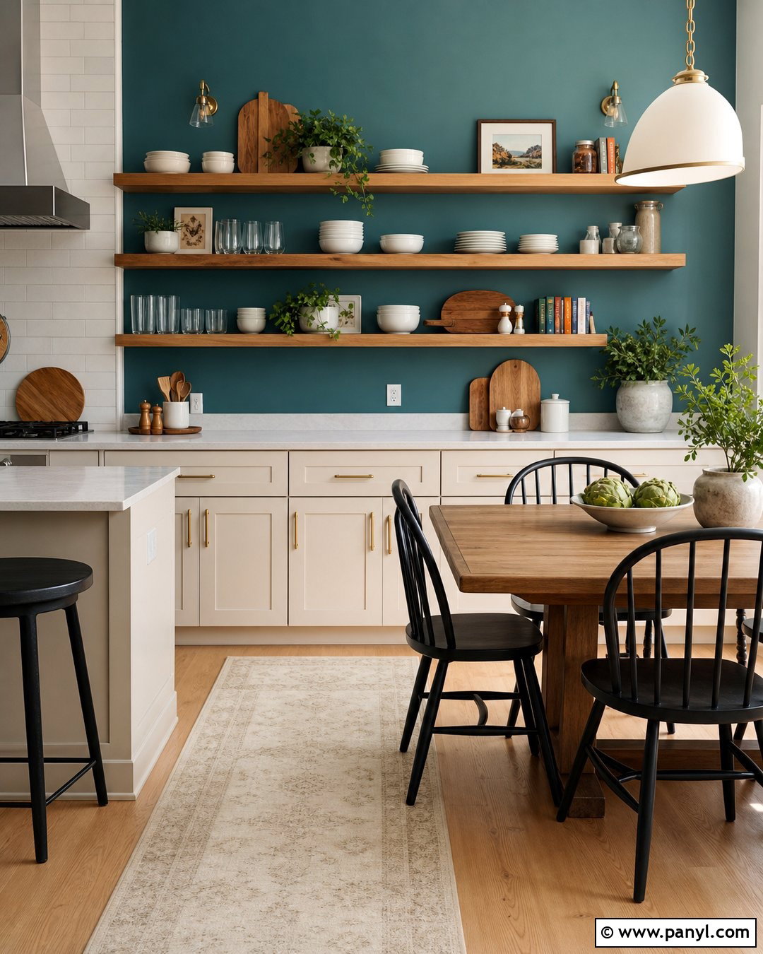 Teal Wall With Floating Wood Shelves - 20 How To Style A Teal Wall Ideas