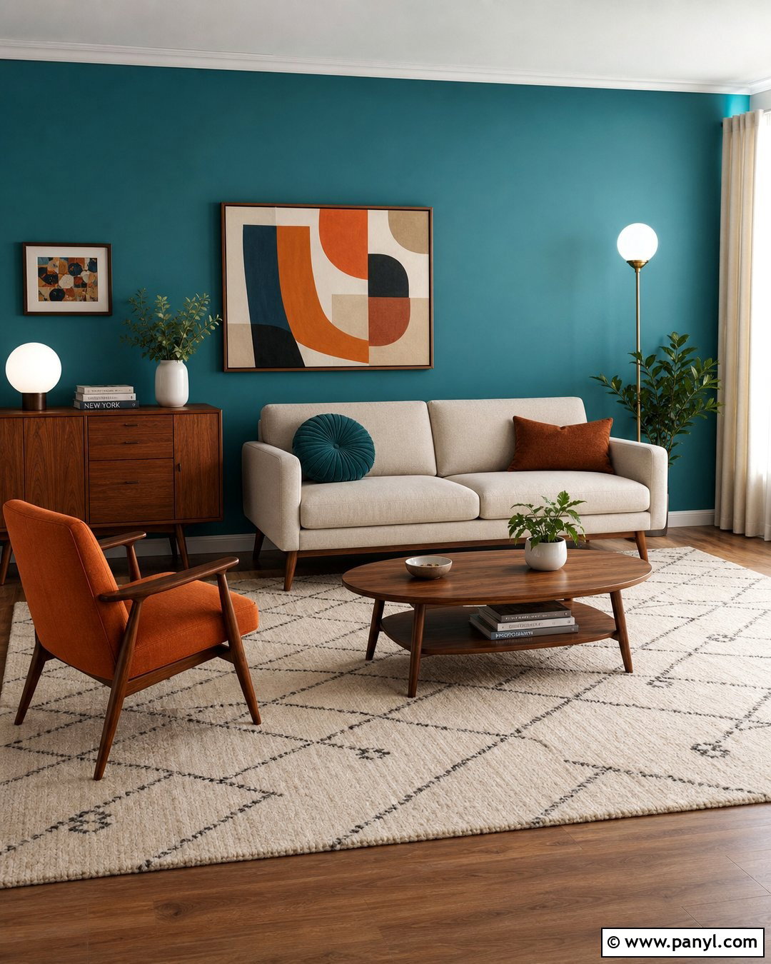 Teal Wall With Midcentury Furniture - 20 How To Style A Teal Wall Ideas