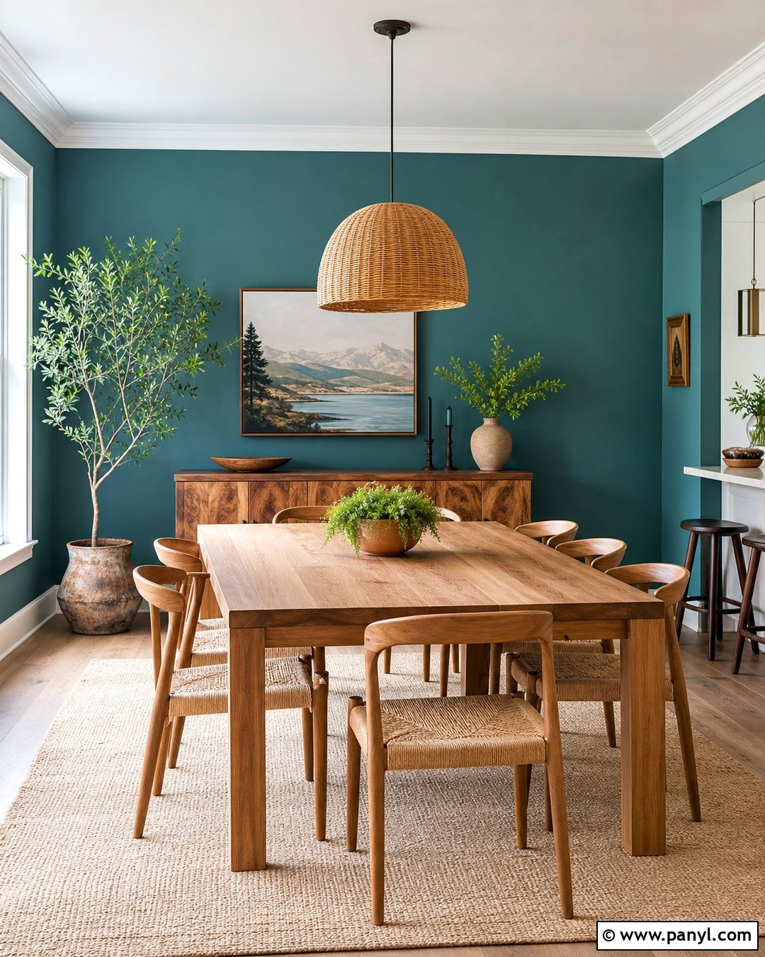 Teal Wall With Natural Wood Furniture - 20 How To Style A Teal Wall Ideas