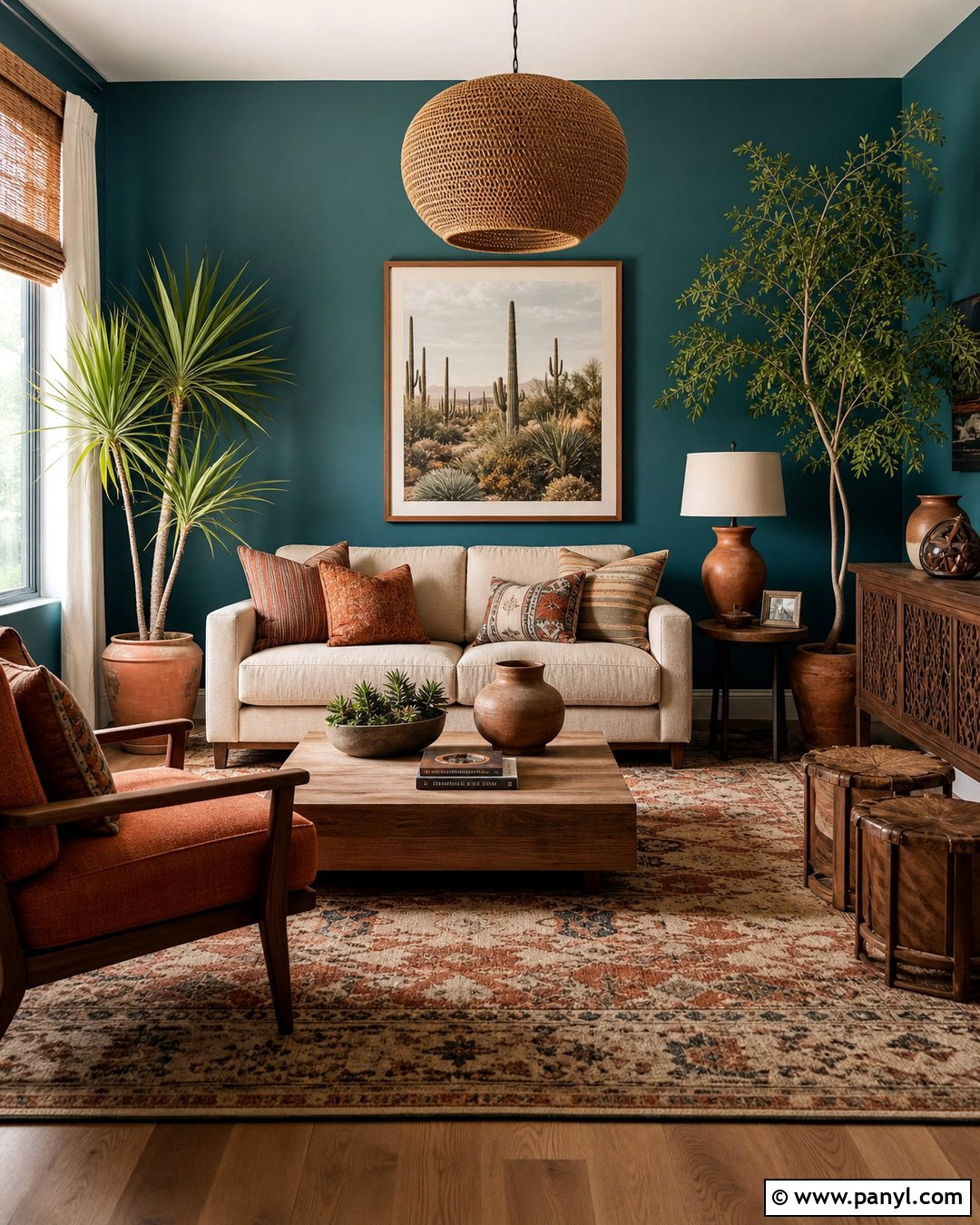 Teal Wall With Terracotta Decor - 20 How To Style A Teal Wall Ideas