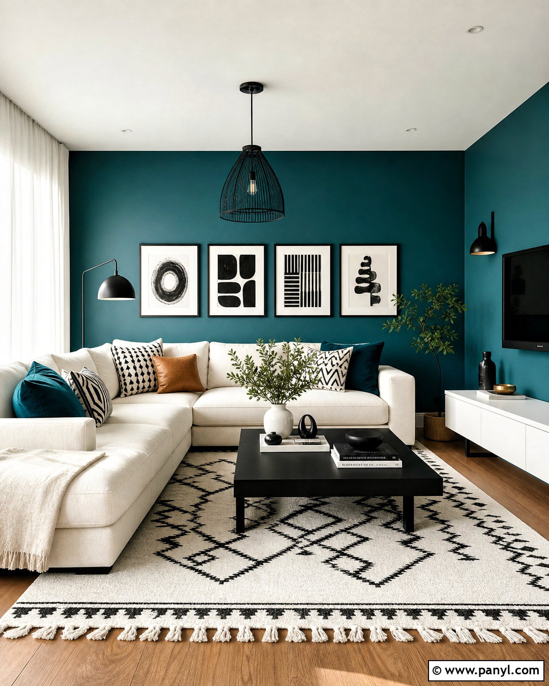 Teal Walls With Black And White Decor - 20 teal walls living room ideas