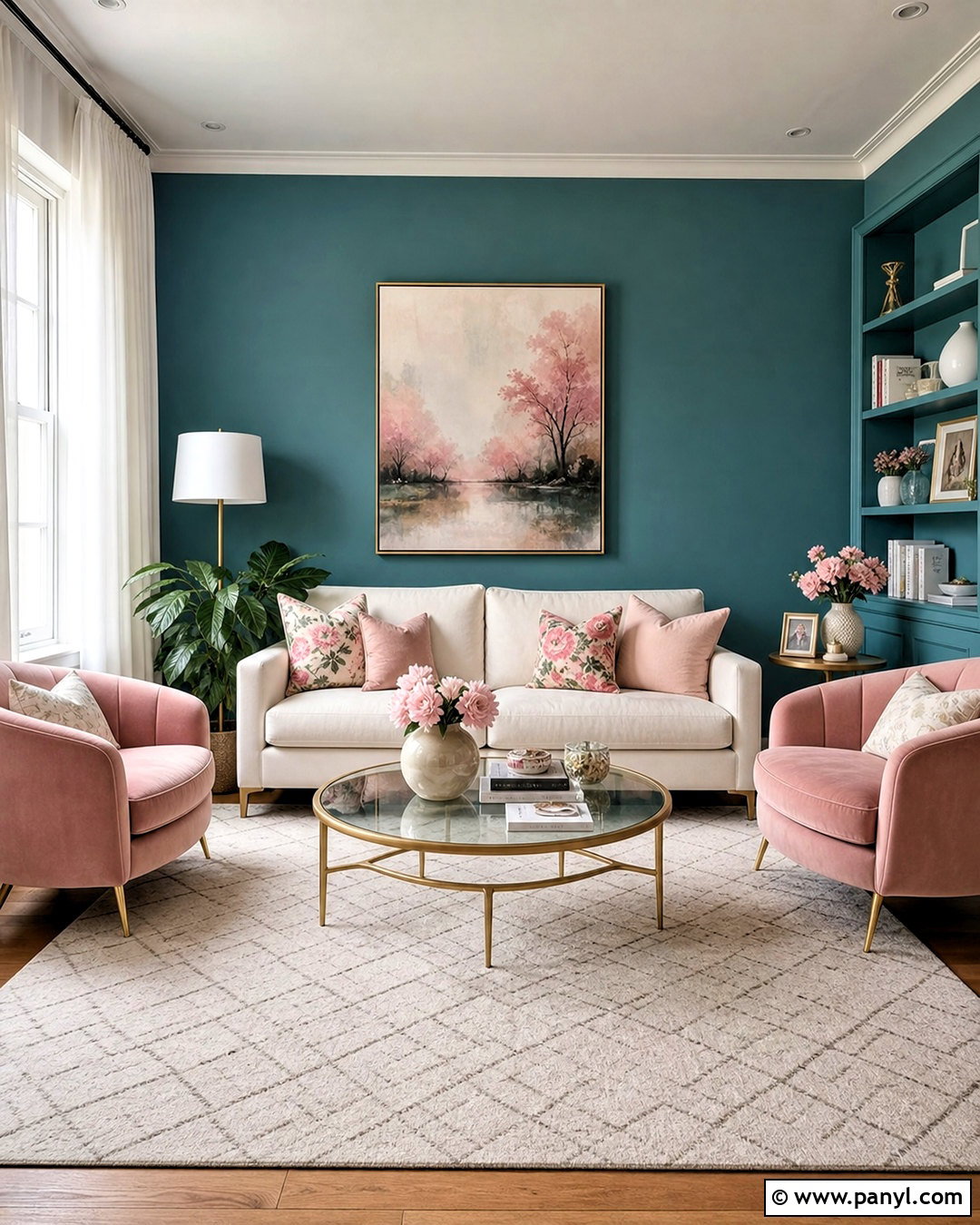 Teal Walls With Blush Pink Decor - 20 teal walls living room ideas