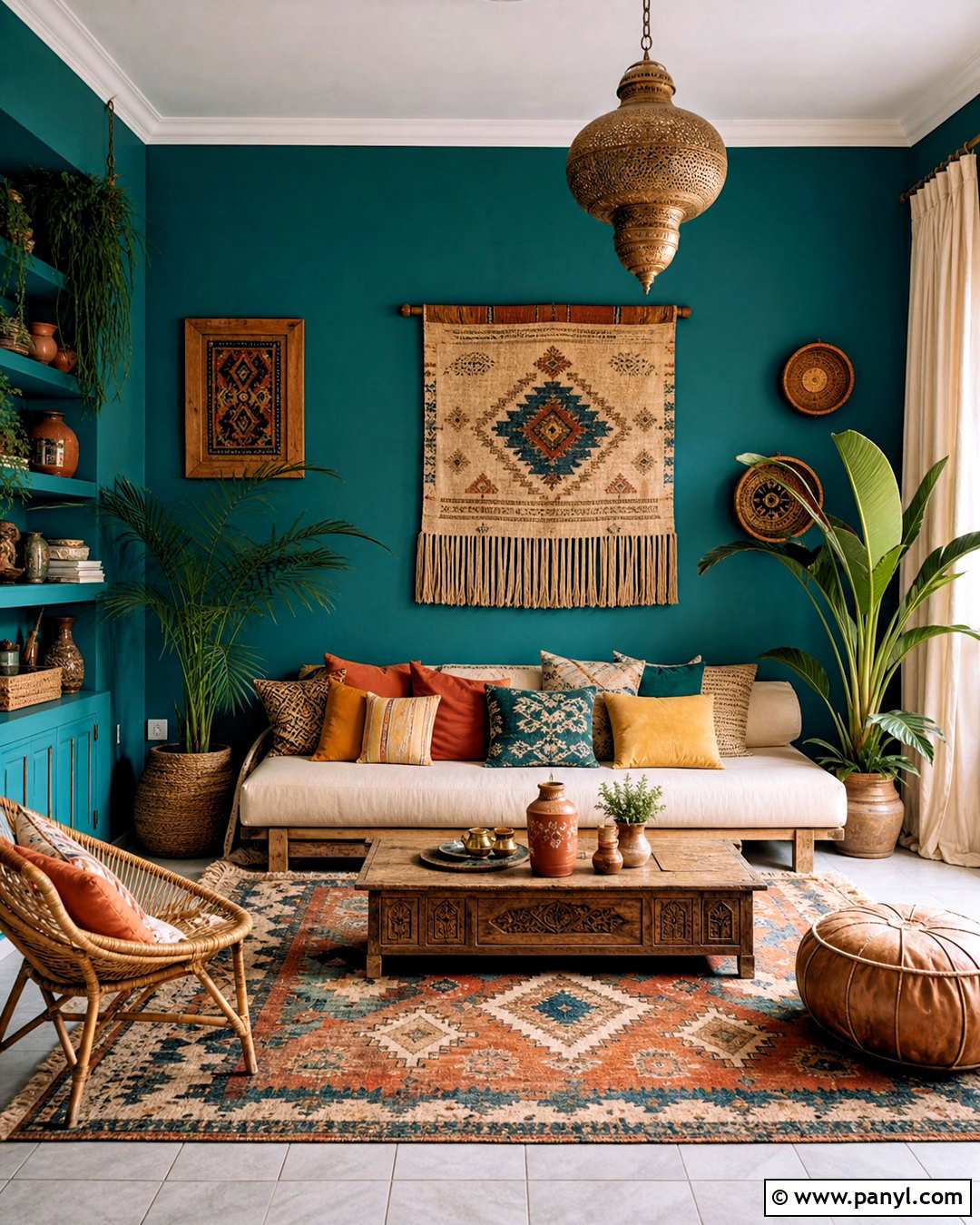 Teal Walls With Boho Decor - 20 teal walls living room ideas