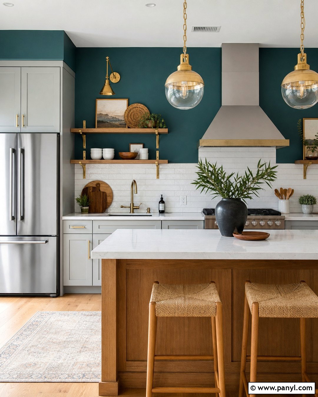 Teal Walls With Brass Accents - 20 Modern Kitchen With Teal Walls
