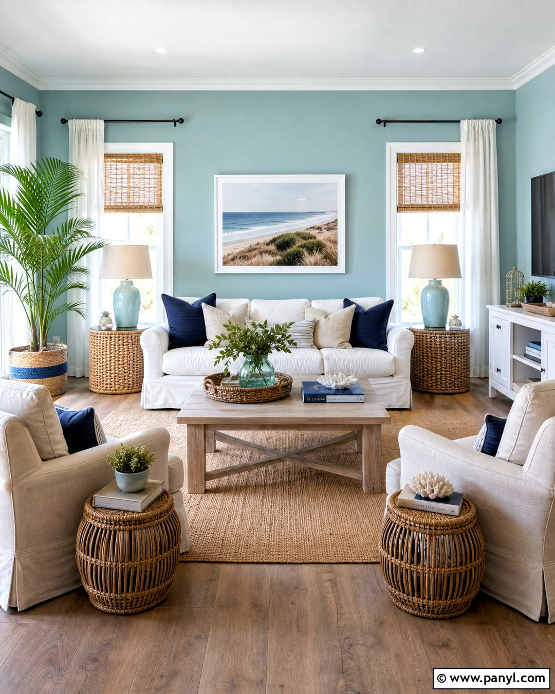 Teal Walls With Coastal Decor - 20 teal walls living room ideas