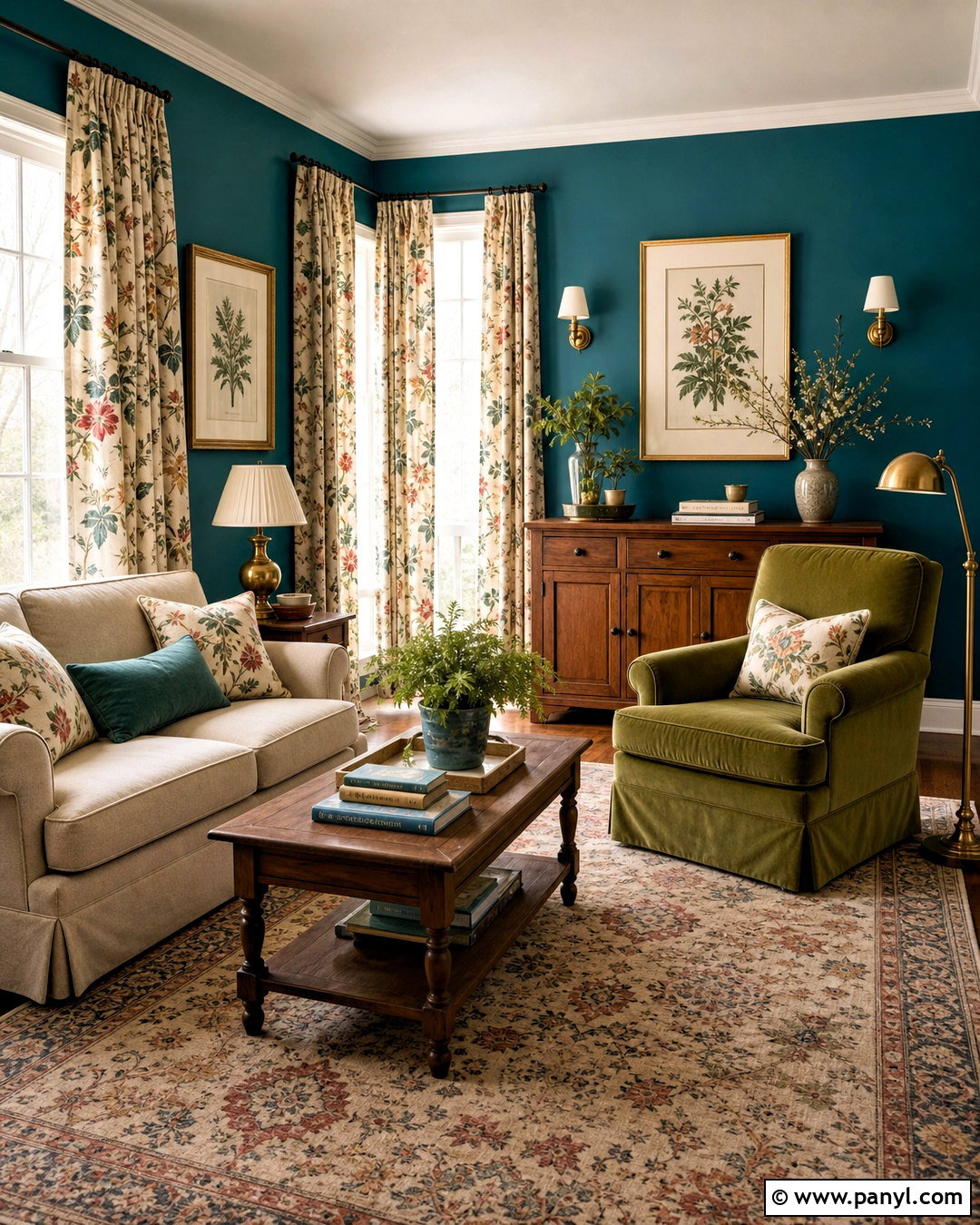 Teal Walls With Floral Curtains - 20 teal walls living room ideas