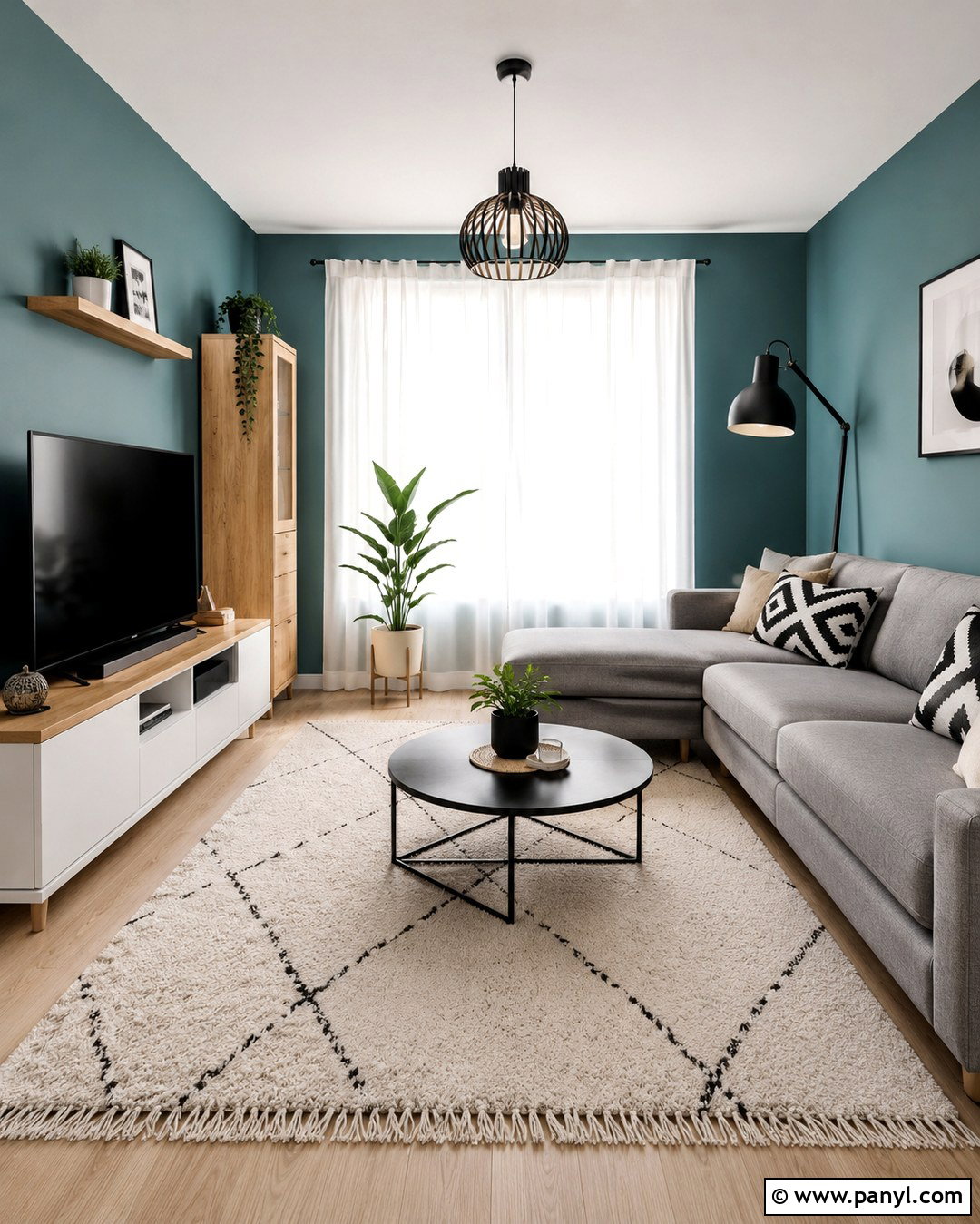Teal Walls With Grey Sofa And Black Accents - 20 Teal Walls Grey Sofa Ideas