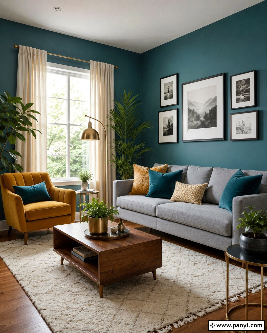 Teal Walls With Grey Sofa And Mustard Accents - 20 Teal Walls Grey Sofa Ideas