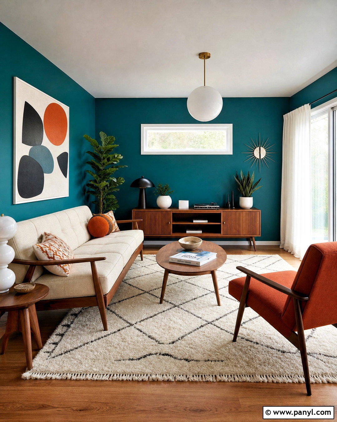 Teal Walls With Midcentury Furniture - 20 teal walls living room ideas