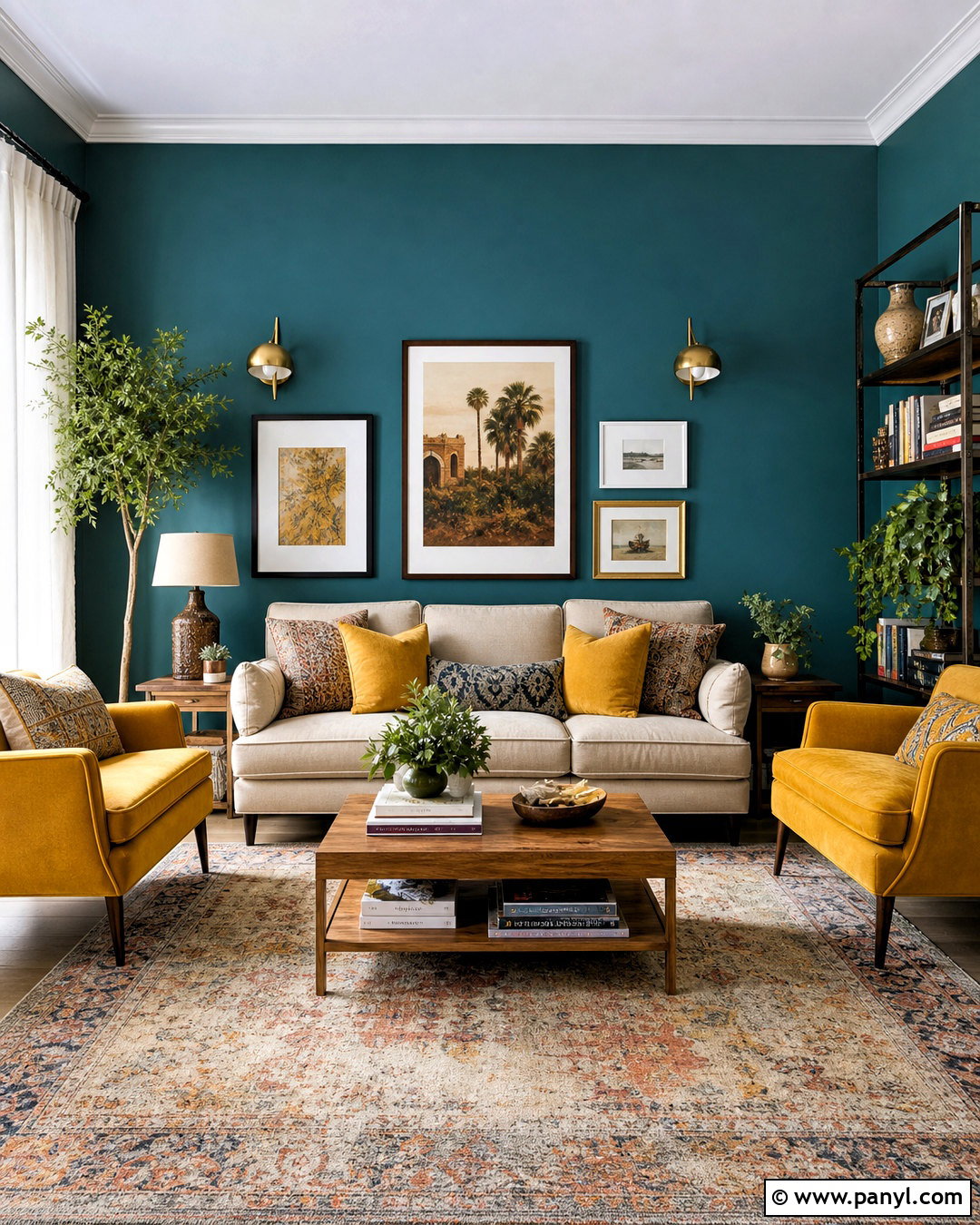 Teal Walls With Mustard Yellow Accents - 20 teal walls living room ideas