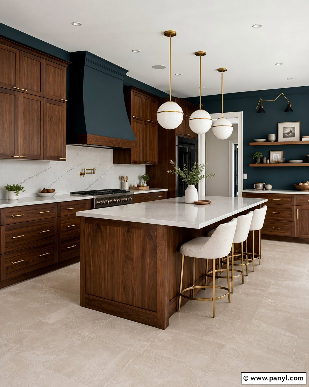 Teal Walls With Walnut Cabinets - 20 Modern Kitchen With Teal Walls