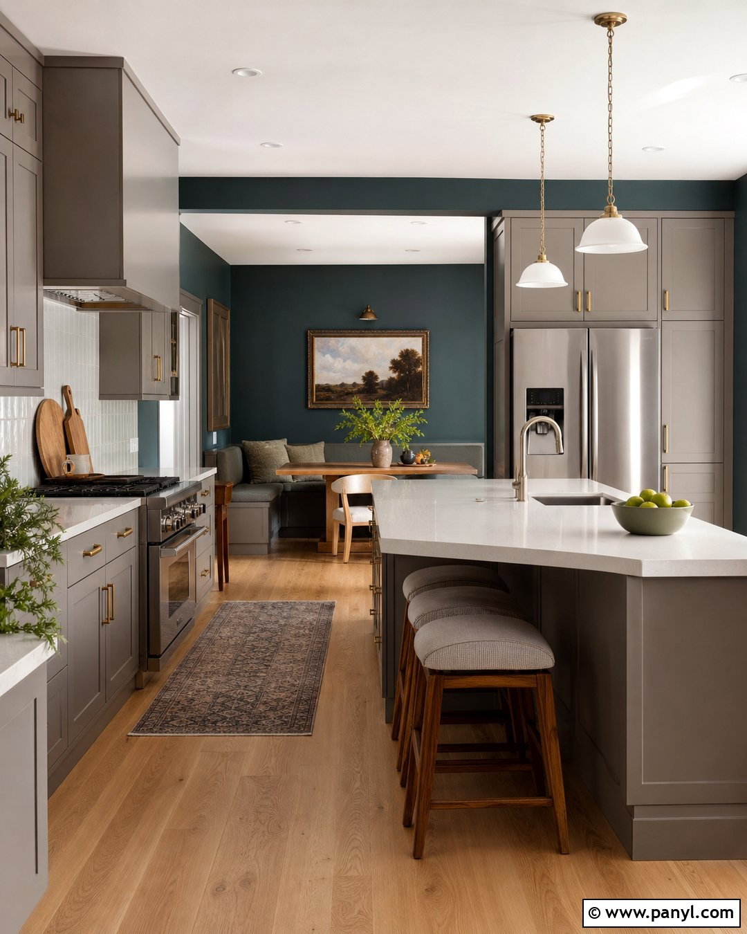Teal Walls With Warm Gray Cabinets - 20 Modern Kitchen With Teal Walls