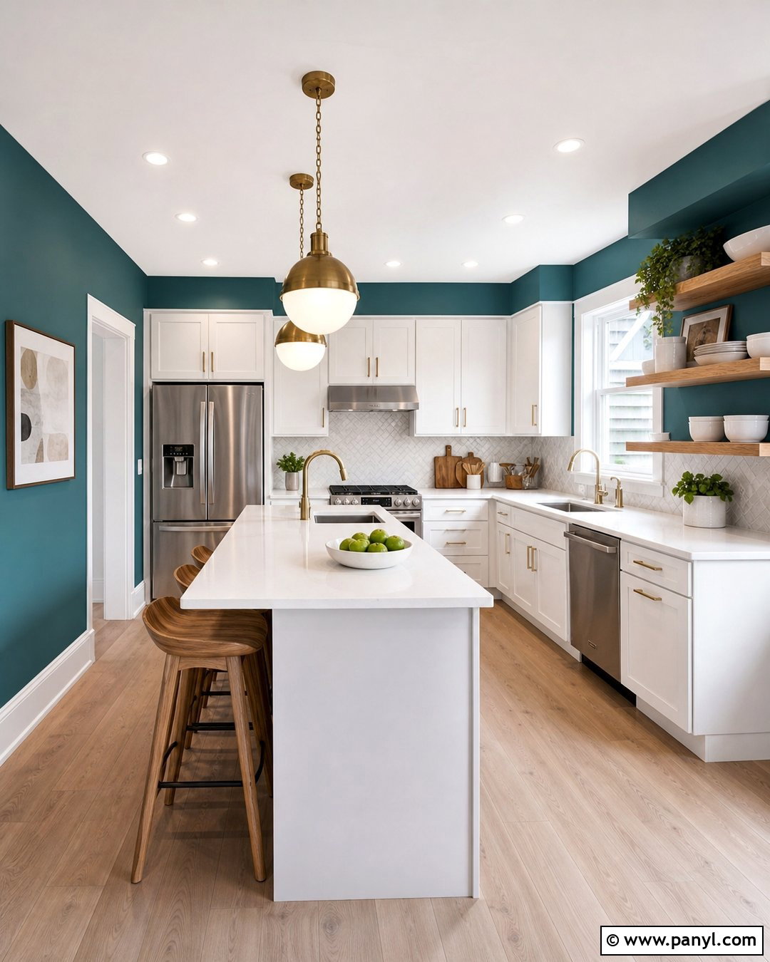 Teal Walls With White Cabinets - 20 Modern Kitchen With Teal Walls