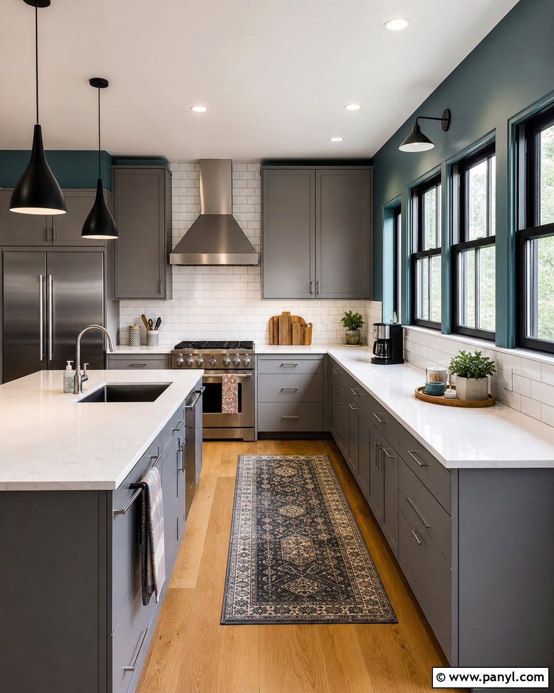 Teal Walls With White Subway Tile - 20 Modern Kitchen With Teal Walls