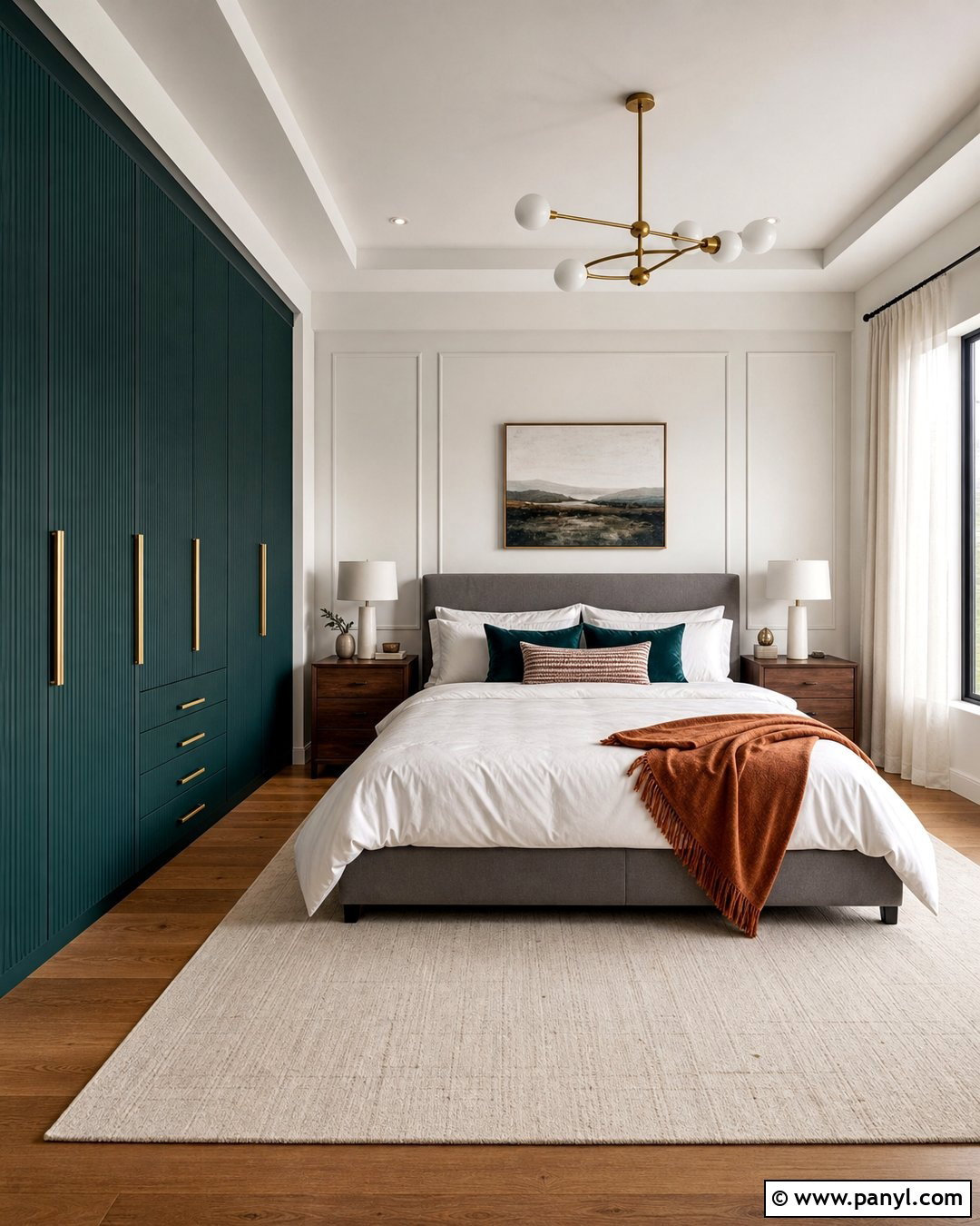 Teal Wardrobe With Warm White Walls - 25 Wardrobe And Wall Color Combination Ideas