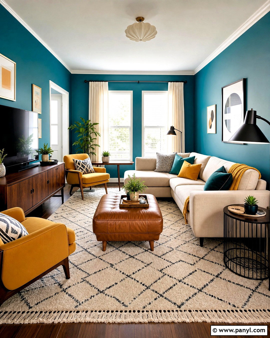 Teal and Mustard Living Room - 20 teal interior design ideas