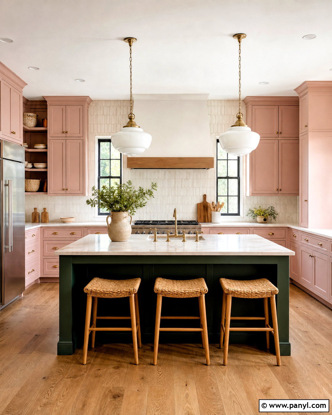 Templeton Pink Kitchen With Dark Green Island - 20 templeton pink farrow and ball ideas