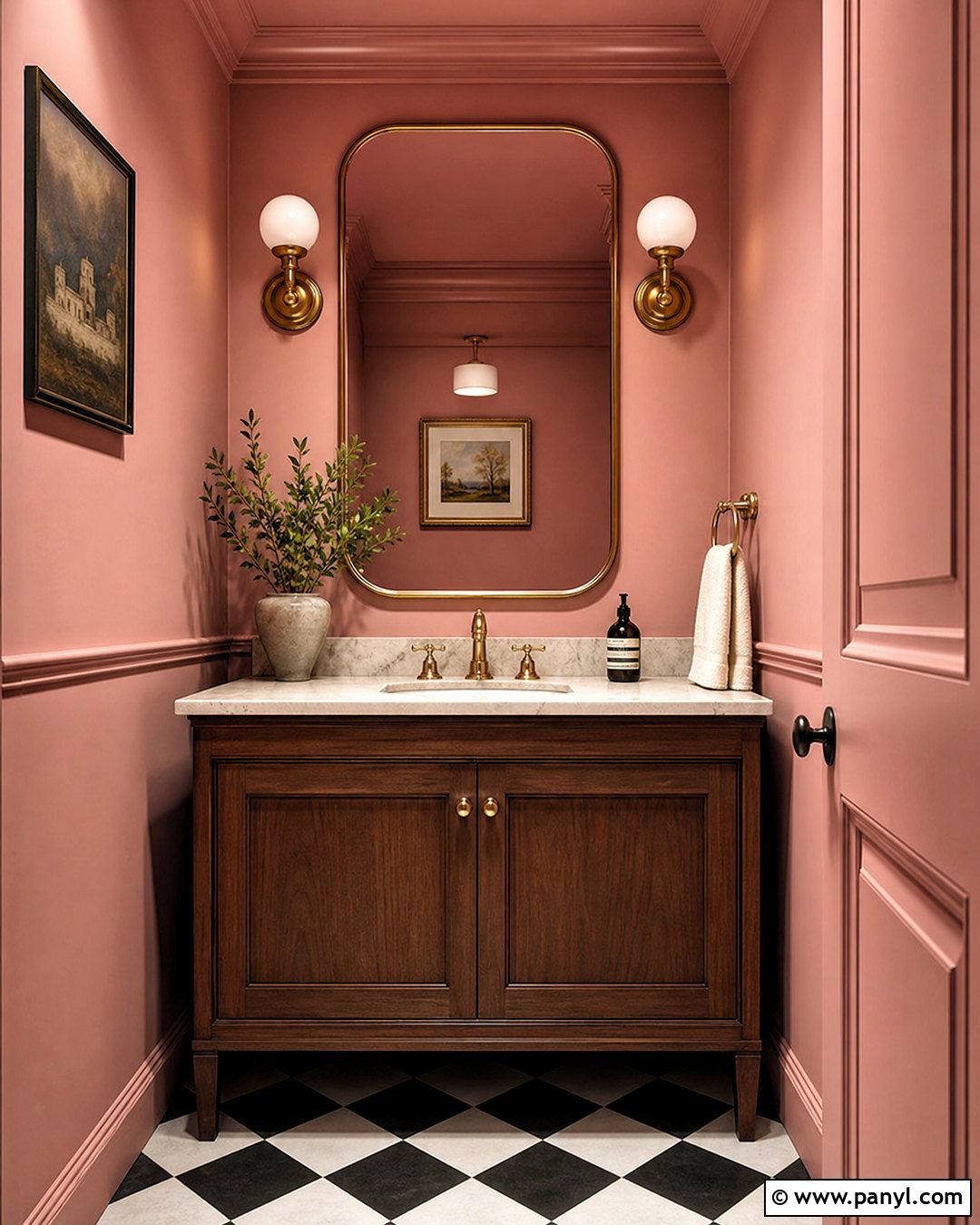 Templeton Pink Powder Room With Brass Fixtures - 20 templeton pink farrow and ball ideas